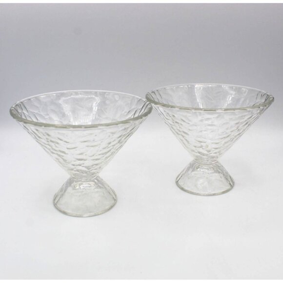 Ice Cream Dish Set of 2  Crackle Pattern Glass Large Clear Vintage Cone Shaped - Picture 2 of 10